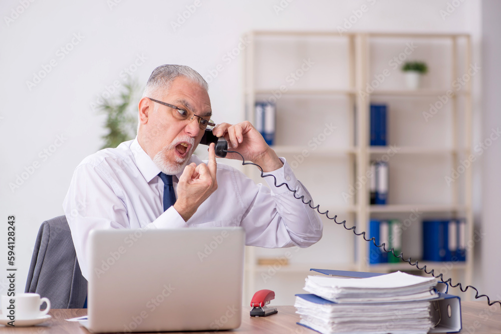 Old male employee working in the office