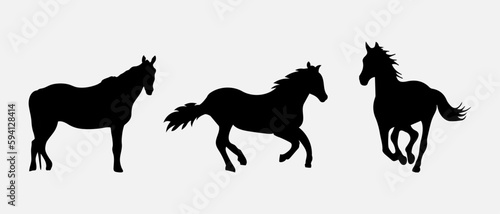 isolated black silhouette of a horse  vector collection