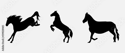 isolated black silhouette of a horse  vector collection
