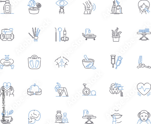 Surgery line icons collection. Incision, Anesthesia, Scalpel, Procedure, Scrub, Healing, Trauma vector and linear illustration. Recovery,Gauze,Hemostasis outline signs set