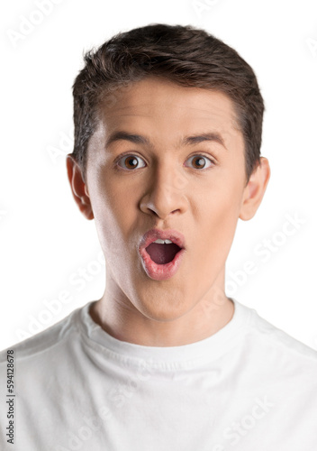 Surprised Smiling handsome boy on white background