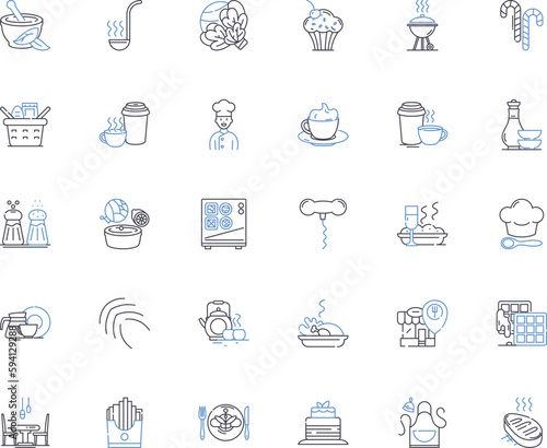 Delectable dishes line icons collection. Savory, Decadent, Delicious, Flavorful, Mouthwatering, Appetizing, Flavor-packed vector and linear illustration. Tempting,Scrumptious,Gourmet outline signs set