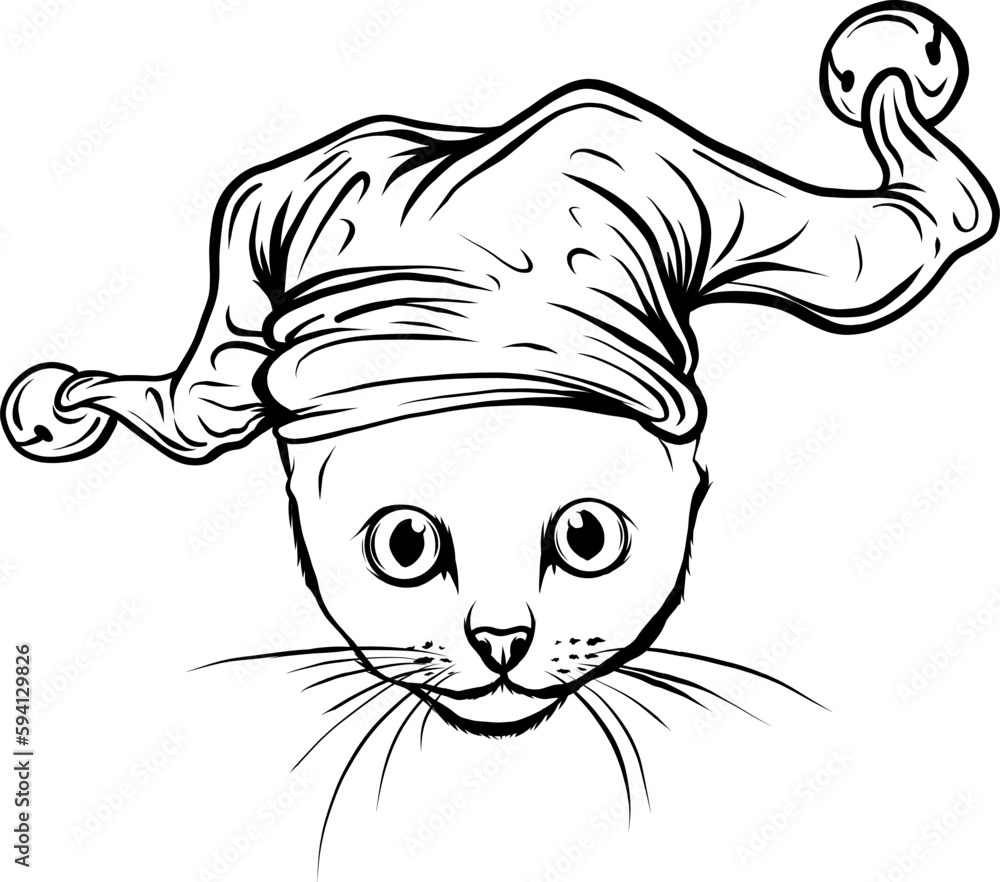 Cat head with joker hat vector illustration in vintage monochrome style isolated on white background