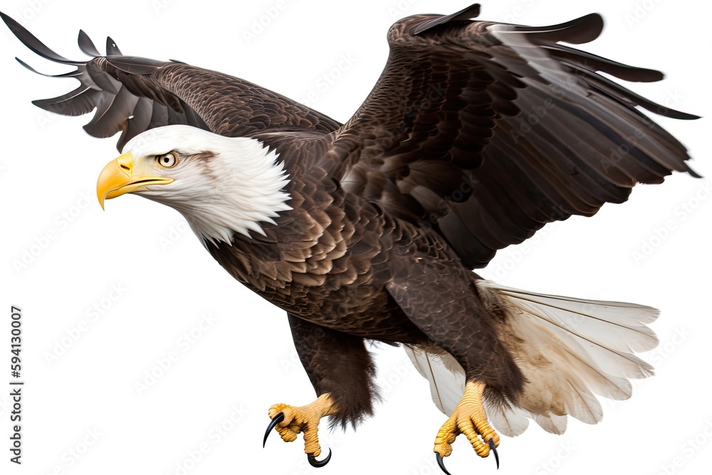 Obraz premium majestic bald eagle soaring with its wings fully extended. Generative AI