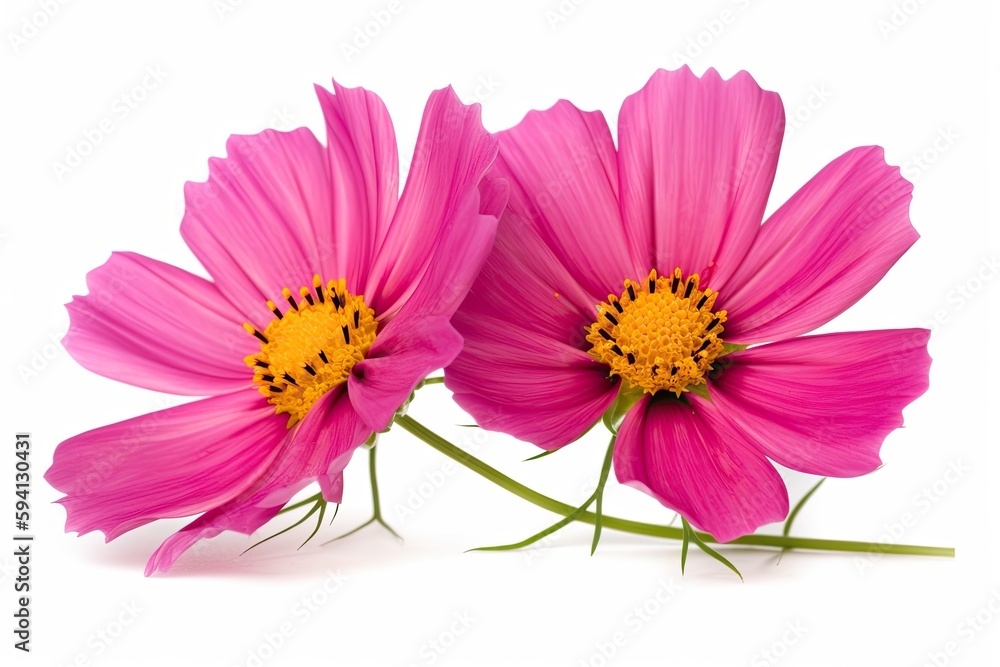 two pink flowers side by side in a garden or field. Generative AI two pink flowers side by side in a garden or field. Generative AI