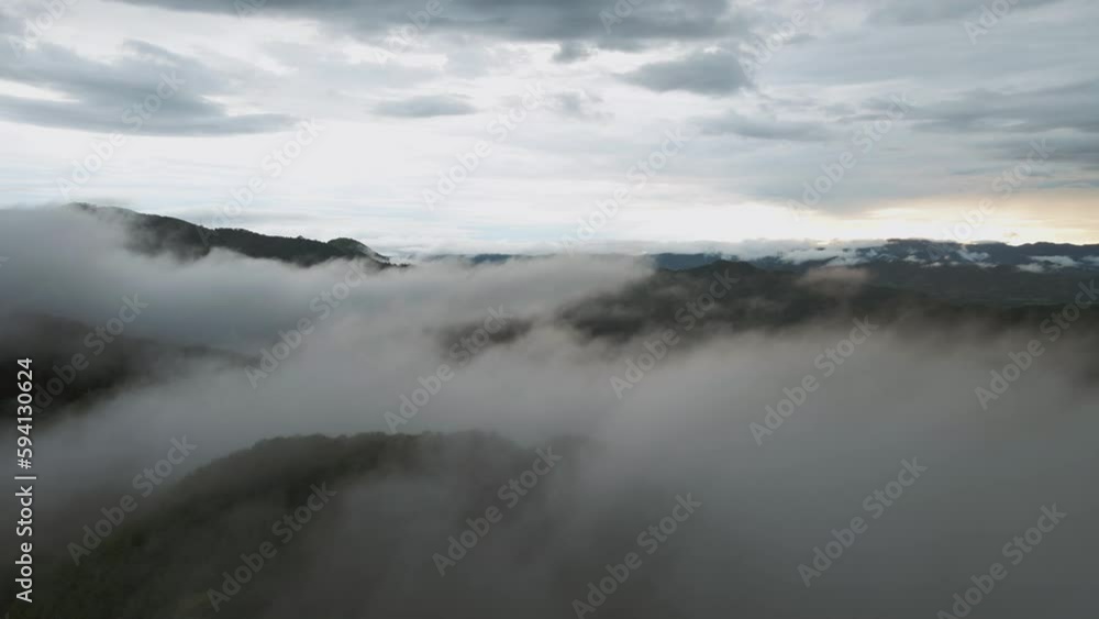 Flight Over Mist Cloud Over Mountain Terrain At Sunset Costa Rica, 4K Drone Flight Over Mist Cloud Over Mountain Terrain At Sunset Costa Rica, 4K Drone