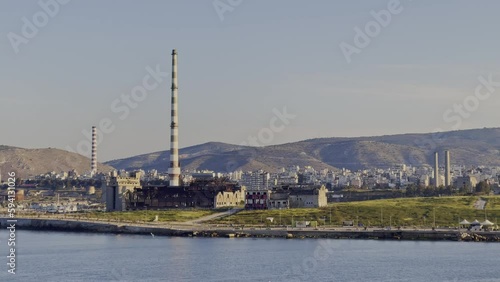 Drapetsona in Piraeus, Greece as seen from a moving ship photo