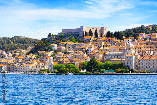 Sibenik, Croatia. UNESCO city of Sibenik architecture and coastline, Dalmatia, Croatia. Colorful historic town. photo