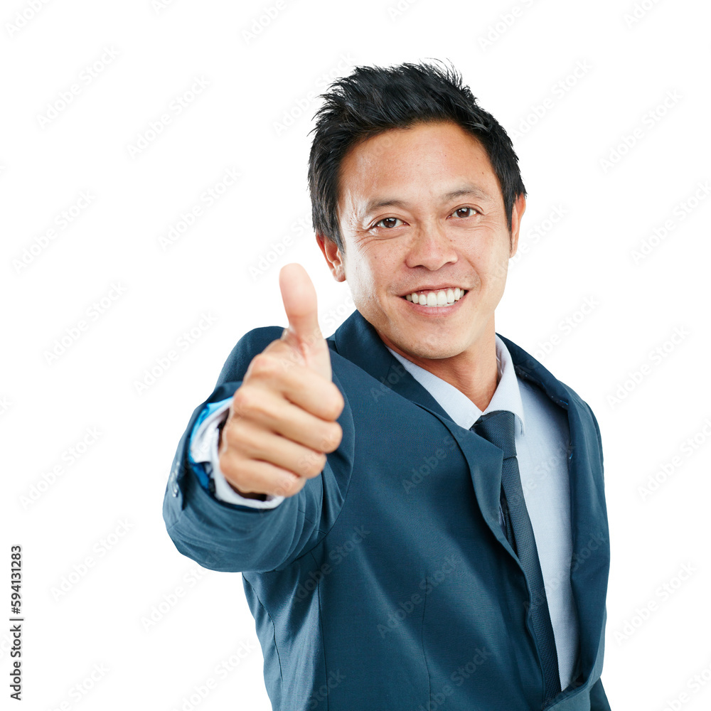 Portrait, smile and business man with thumbs up isolated on a transparent png background. Success, hand gesture and happy Asian person with like emoji for agreement, thank you or yes, vote or okay. Portrait, smile and business man with thumbs up isolated on a transparent png background. Success, hand gesture and happy Asian person with like emoji for agreement, thank you or yes, vote or okay.
