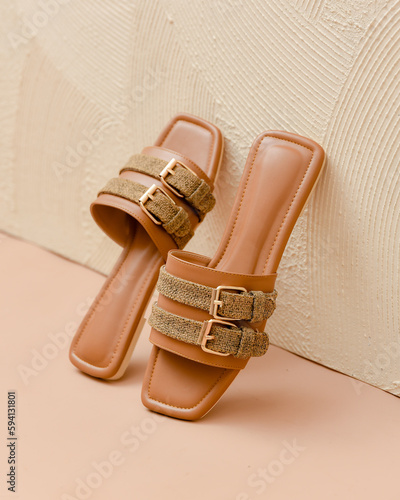 Bild auf Leinwand colorful female summer shoes sandals
