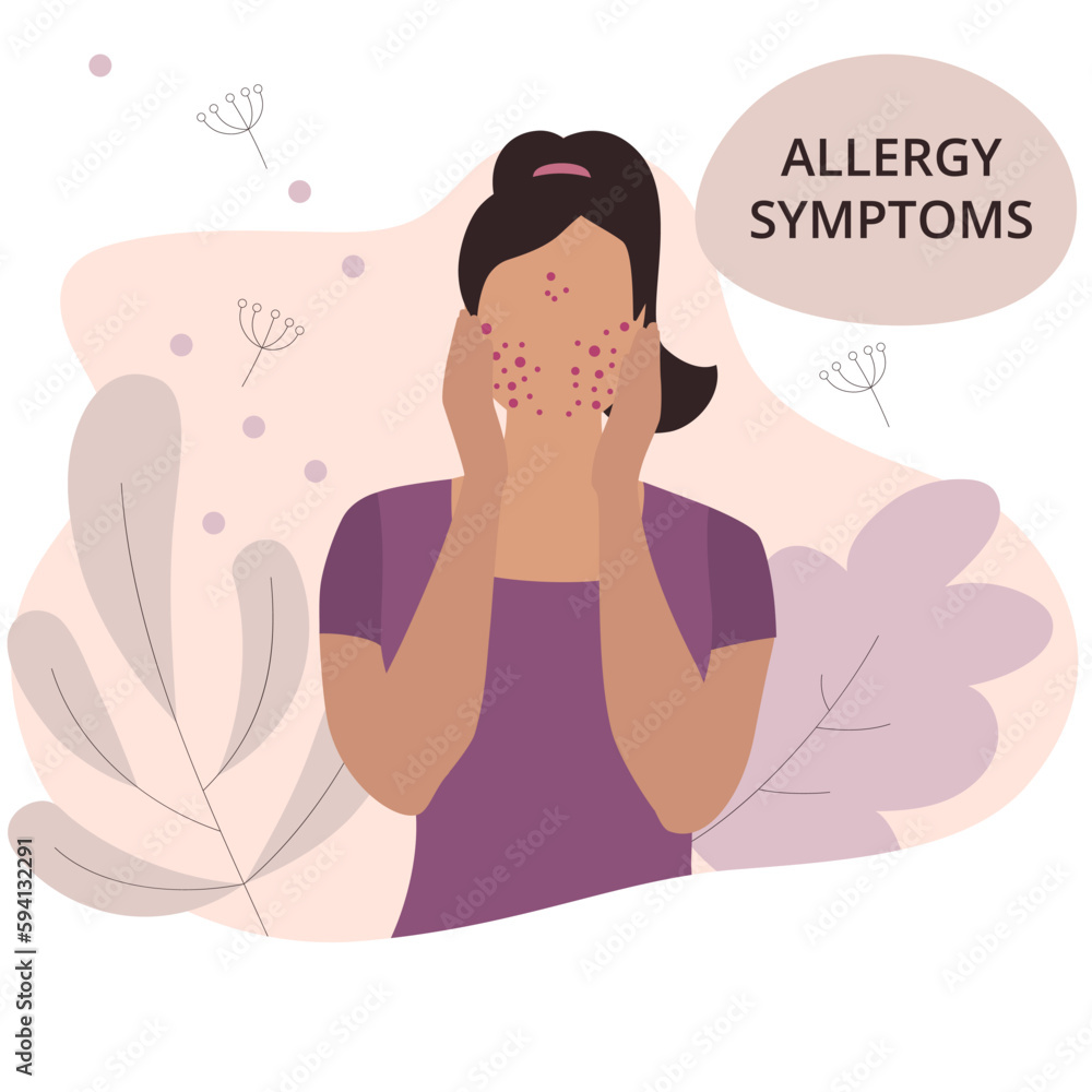 Seasonal allergy. Woman with red skin rash. Woman scratching skin on her face Seasonal allergy. Woman with red skin rash. Woman scratching skin on her face