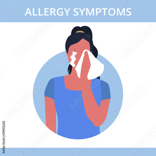 Seasonal allergy. Woman with teary eyes. pollen and flowers allergy