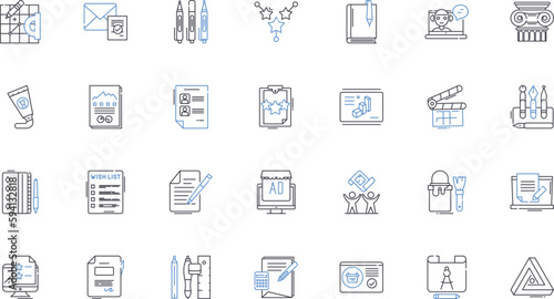 Graphic formatting line icons collection. Alignment, Contrast, Composition, Typography, Hierarchy, Margins, White space vector and linear illustration. Grid,Balance,Proximity outline signs set