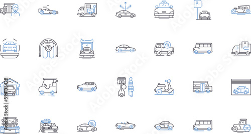 Buses line icons collection. Transportation, Commute, Travel, Public, Route, Driver, Ride vector and linear illustration. Passenger,Transit,Convenience outline signs set