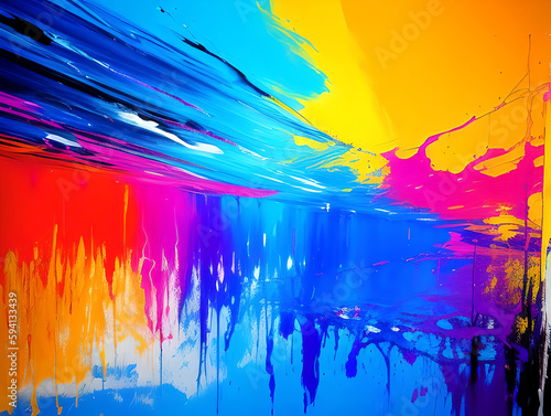 Abstract Neon Painting Blue, Yellow,Orange, Red, Purple,Splash Streak Expressionism Art Generative AI illustration