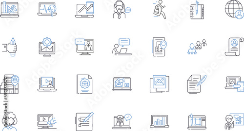 Geographically dispersed unit line icons collection. Remote, Scattered, Dispersed, Spanning, Widespread, Isolated, Far-flung vector and linear illustration. Distributed,Remote-working,Fragmented