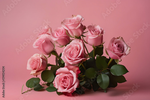 bouquet of pink roses  mother s day  pink background  Generative AI