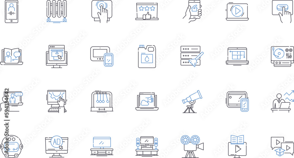 Fototapeta premium Machinery tools line icons collection. Precision, Durability, Efficiency, Reliability, Versatility, Power, Automation vector and linear illustration. Innovation,Production,Accuracy outline signs set