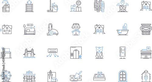 Renovation services line icons collection. Remodeling, Construction, Refurbishment, Upgrade, Overhaul, Reconstruction, Repairs vector and linear illustration. Maintenance,Restoration,Makeover outline