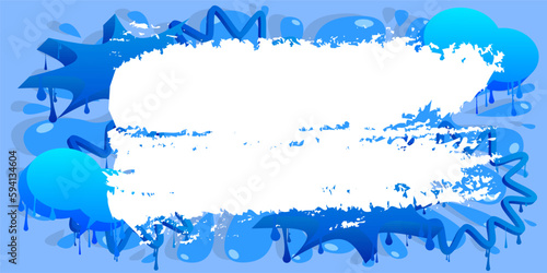 Blue graffiti background with white brush stroke. Abstract modern street art backdrop performed in urban painting style.