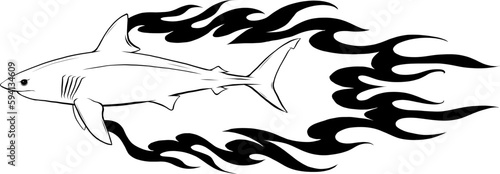 vector illustration of Great White Shark Logo Monochrome Design