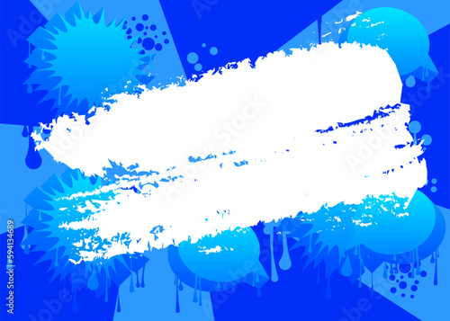 Blue graffiti background with white brush stroke. Abstract modern street art backdrop performed in urban painting style.