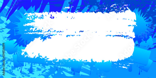 Blue graffiti background with white brush stroke. Abstract modern street art backdrop performed in urban painting style.