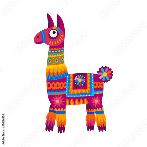 Kids llama alpaca in ethnic design, baby character. Funny mexican or peruvian animal with tribal accessories, cute llama of flowers