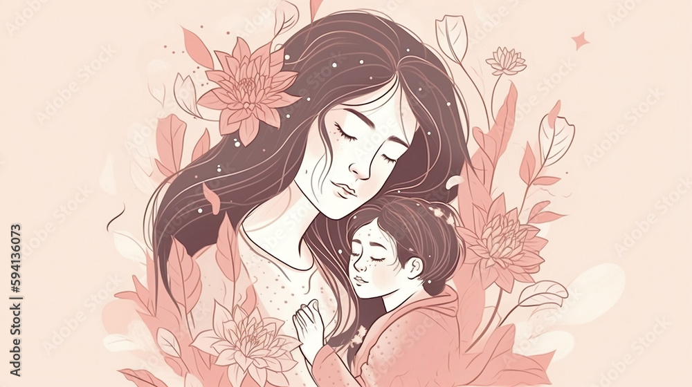 Hand drawn Mother day graphic illustration banner template background, Generative AI Hand drawn Mother day graphic illustration banner template background, Generative AI
