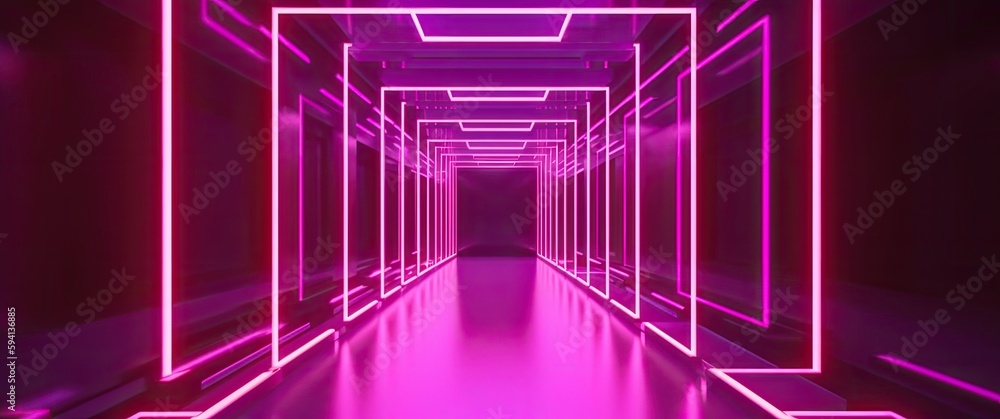 neon colored corridor with neon lights, bold structural designs, violet ...
