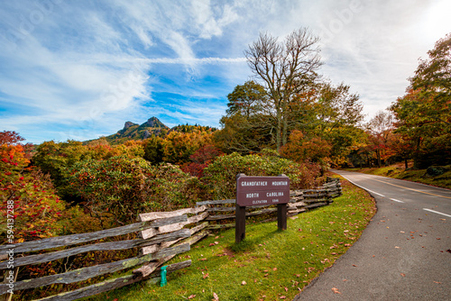 Grandfather Mountain State park in fall season. Grandfather Mountain is a mountain near Linville  North Carolina. At 5 946 feet  it is the highest peak on the eastern of the Blue Ridge Mountains.