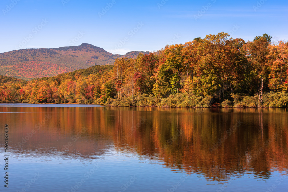 View of Price Lake, Blue Ridge Parkway in fall season. View of Price Lake, Blue Ridge Parkway in fall season.