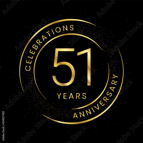 51th anniversary, golden anniversary with a circle, line, and glitter on a black background.