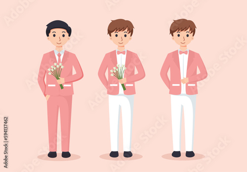 set of groomsmen wedding man in suit cartoon vector illustration	
