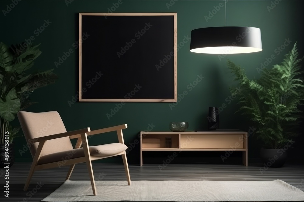 Mockup modern minimalist interior. Dark tones. AI generated, human enhanced Mockup modern minimalist interior. Dark tones. AI generated, human enhanced