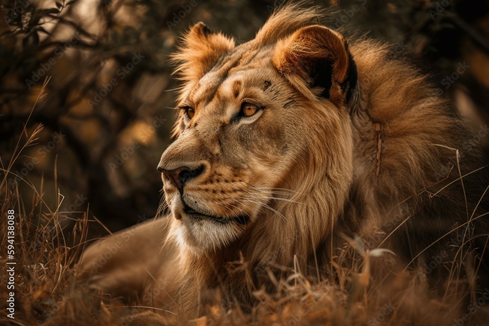 Beautiful lion in nature. The king of beasts concept. AI generated, human enhanced Beautiful lion in nature. The king of beasts concept. AI generated, human enhanced