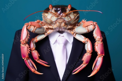 Anthropomorphic crab dressed in a suit like a businessman. business concept. AI generated, human enhanced photo