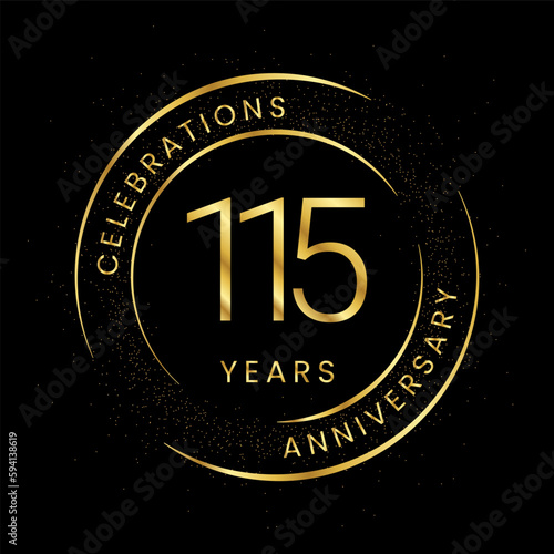 115th anniversary, golden anniversary with a circle, line, and glitter on a black background. photo