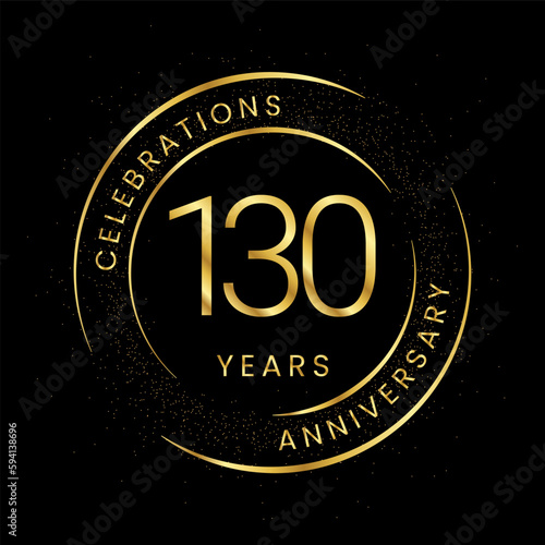 130th anniversary, golden anniversary with a circle, line, and glitter on a black background.
