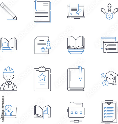 web learning line icons collection. E-Learning, Online Education, Virtual Classroom, Distance Education, Webinars, MOOCs, Videoconferencing vector and linear illustration. Podcasts,Digital Learning