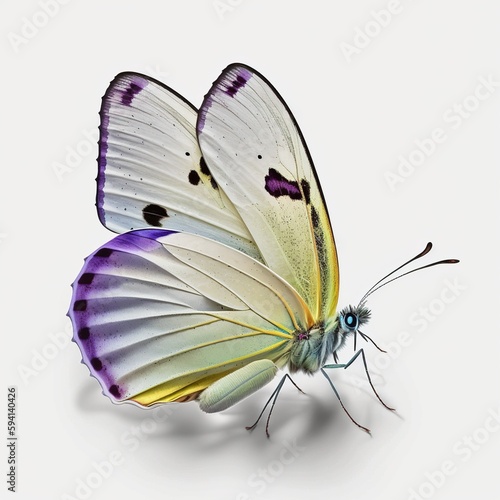 A Natural Masterpiece, A Beautiful White Butterfly in Flight, Isolated on White Background - Generative AI