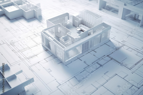 building project plan blueprint of a modern house, generative AI