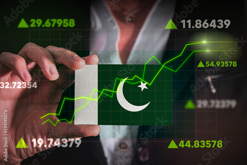Graph growing up in Front Of Pakistan Flag. business state growing up concept. 