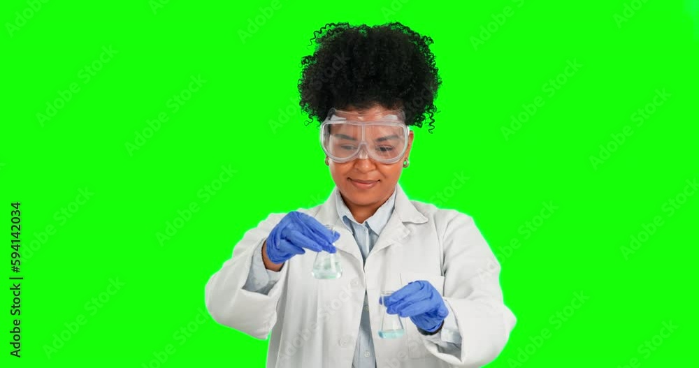 Green screen chemical, woman or scientist thumbs up for liquid test, science research or development process. Success, chroma key portrait and female with medical satisfaction on studio background Green screen chemical, woman or scientist thumbs up for liquid test, science research or development process. Success, chroma key portrait and female with medical satisfaction on studio background