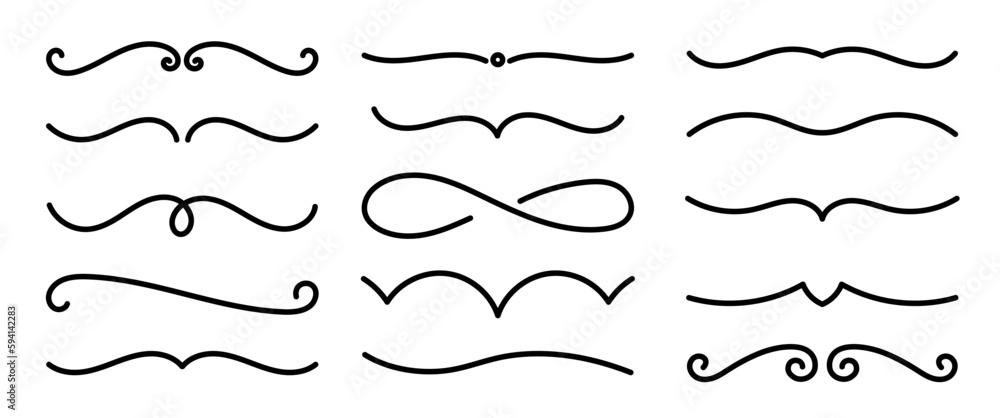 Vignettes delimiters. Calligraphic design elements. Editable outline stroke. Vector line.