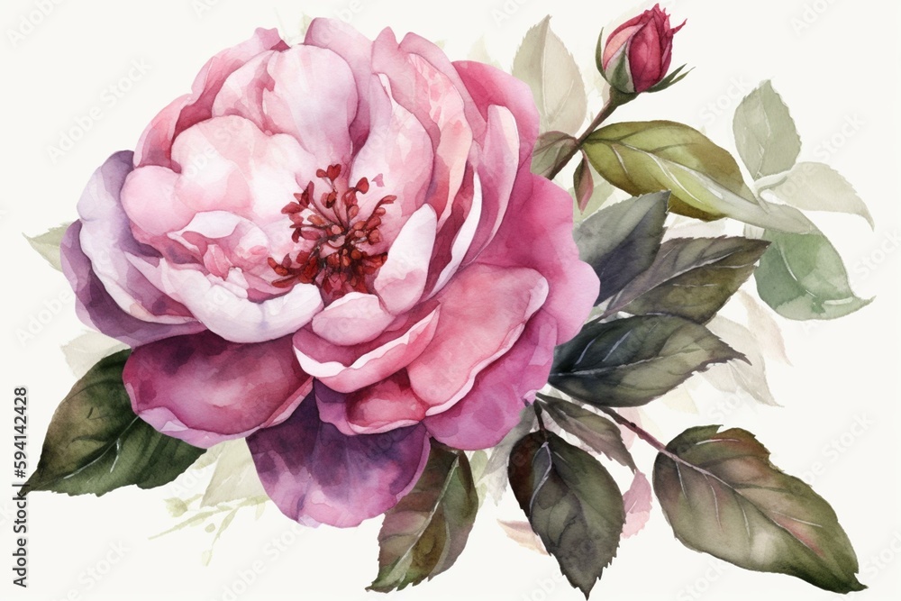 Pink Flowers Rose Watercolour Painting PNG. Generative AI