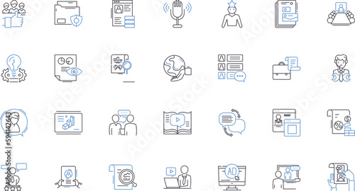 Media management line icons collection. Strategy, Content, Distribution, Analytics, Engagement, Optimization, Mtization vector and linear illustration. Integration,Innovation,Promotion outline signs