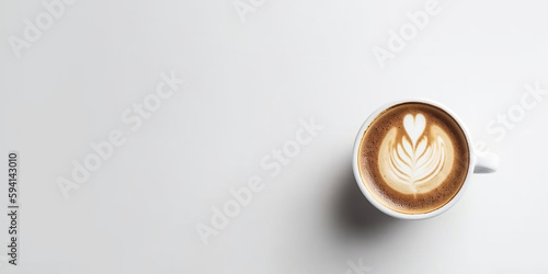 a cup of hot chocolate or coffee on a white background, room for copy or text
