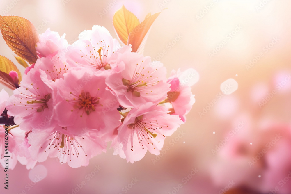 Beautiful spring cherry blossom banner, Generative AI