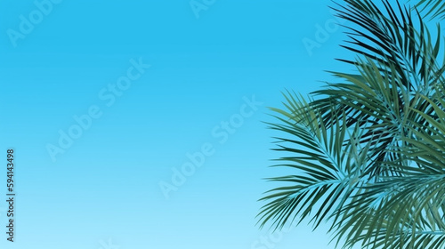 Tropical palm leaves on a blue background, a minimal art concept.